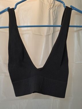 NUX Black Ribbed Deep V Bralette